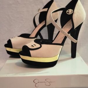 Jessica Simpson Two-Tone Heels with Gold Detail